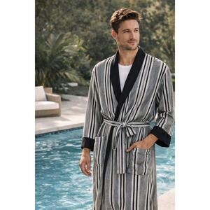 Christian Dior Monsieur Kimono Robe Cardigan Striped Gray Black OS
